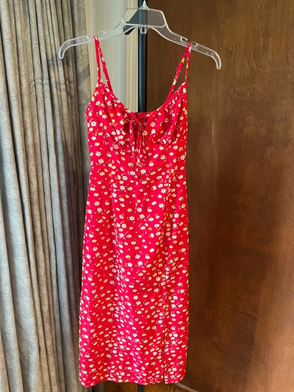 Red Floral Slip Dress with Tie Front - Women Intimates & Sleepwear - Picture 2 of 4